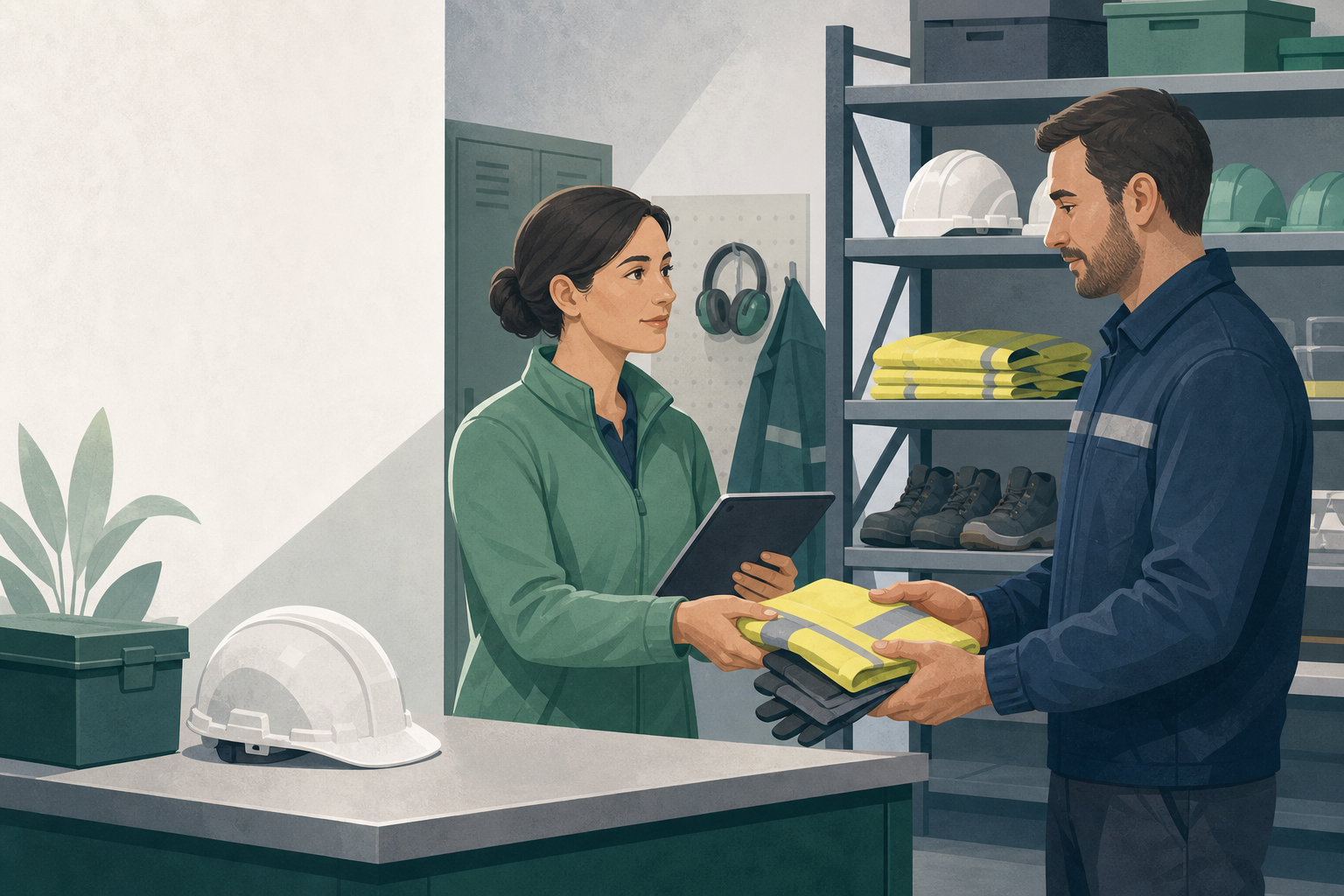 Responsabile che registra la consegna di DPI e vestiario a un lavoratore